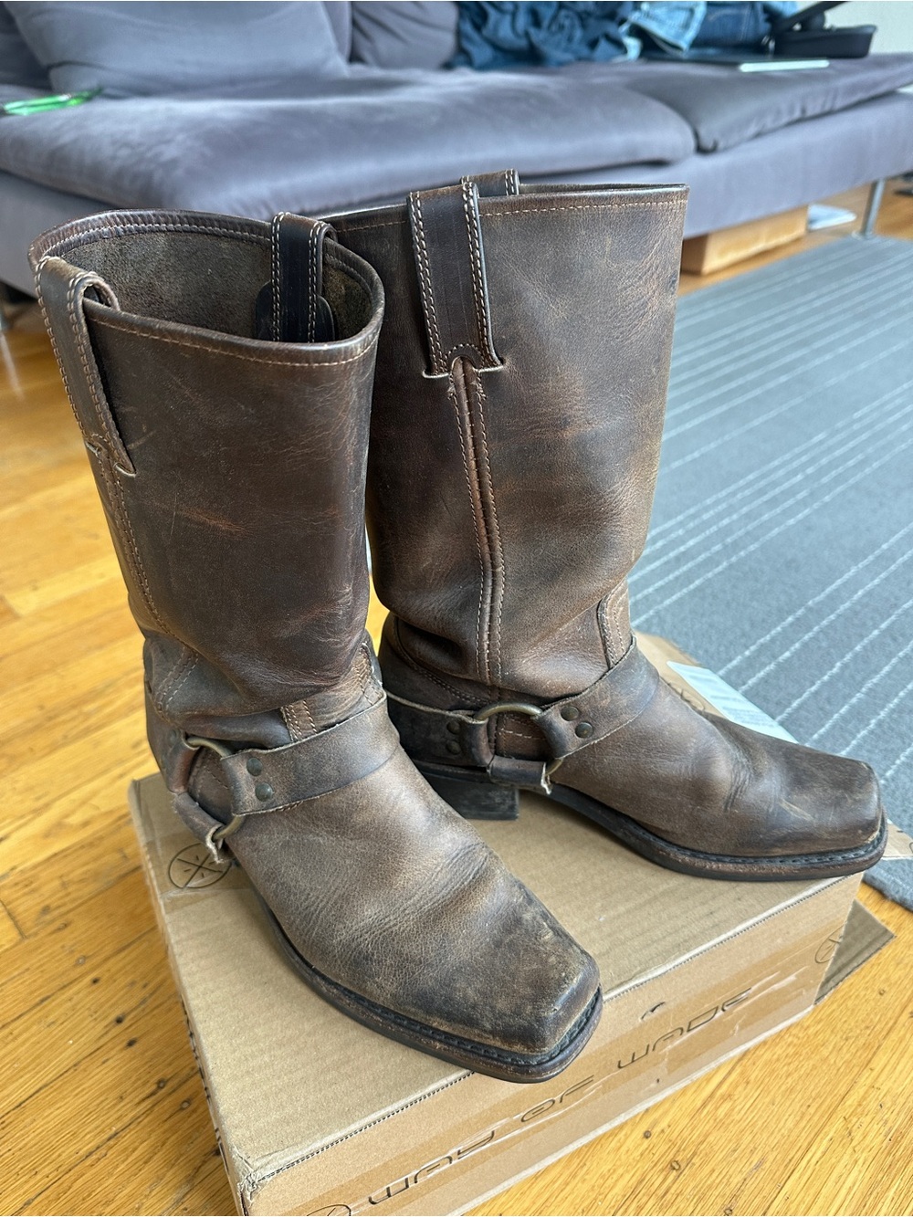 Frye Women’s 12R Harness Boots in Cognac/Tan